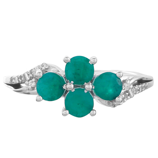Stříbrný Prsten s Brazilským Smaragdem a Přírodním Zirkonem