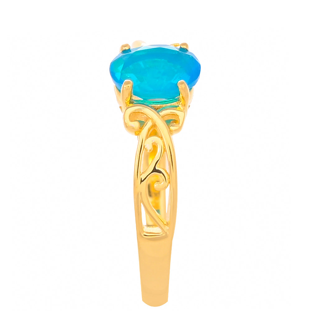 Pozlacený Stříbrný Prsten s Modrým Paraiba Opálem