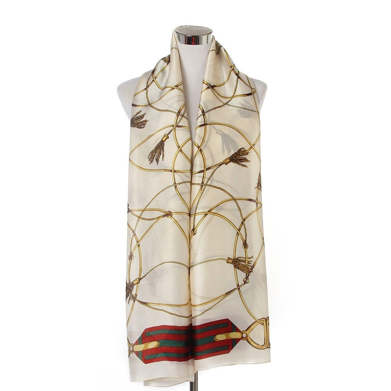 Šála-šátek ze 100% Pravého Hedvábí, 90 cm x 180 cm, Krémová