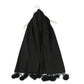 Šála-šátek s Pravou Pom Pom Kožešinou, 60 cm x 170 cm, Černá