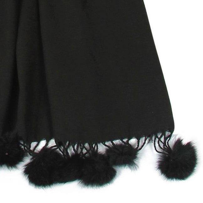 Šála-šátek s Pravou Pom Pom Kožešinou, 60 cm x 170 cm, Černá