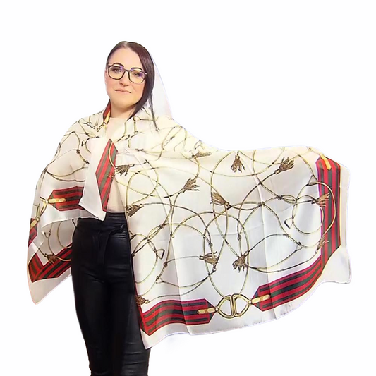 Šála-šátek ze 100% Pravého Hedvábí, 90 cm x 180 cm, Krémová