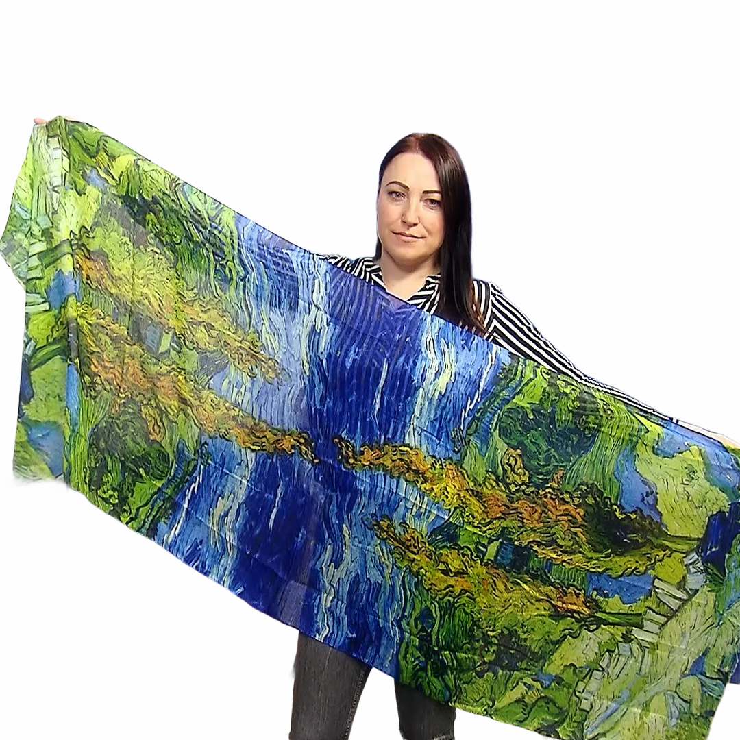 Bavlněná Šála-šátek, 70 cm x 180 cm, Van Gogh - Dva topoly 1 