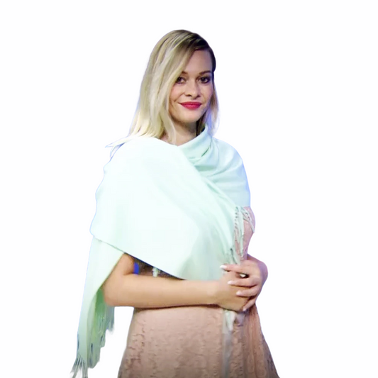 Šála-šátek ze 100% Pravého Pashmina Kašmíru, 70 cm x 180 cm, Mátově zelená