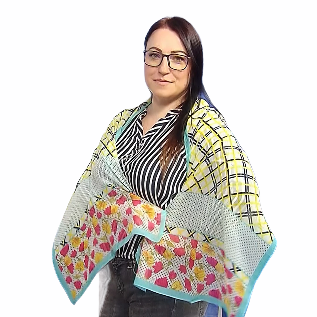 Zimní Šála-šátek s Veselým Kostkovaným a Květinovým vzorem, 50 cm x 160 cm 1 