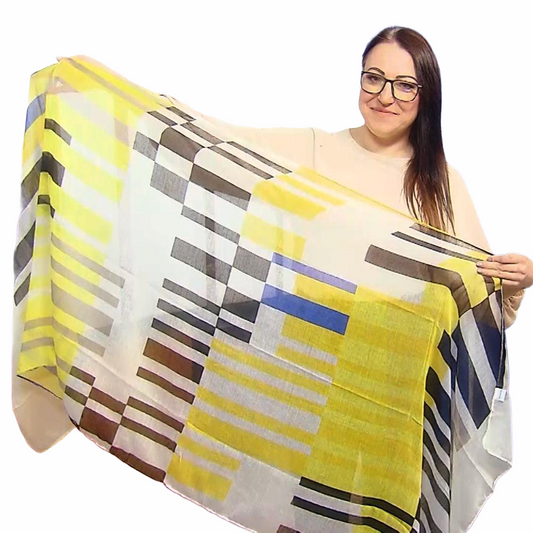 Žluto-Černá Šála-šátek s abstraktním obdélníkovým vzorem, 80 cm x 180 cm