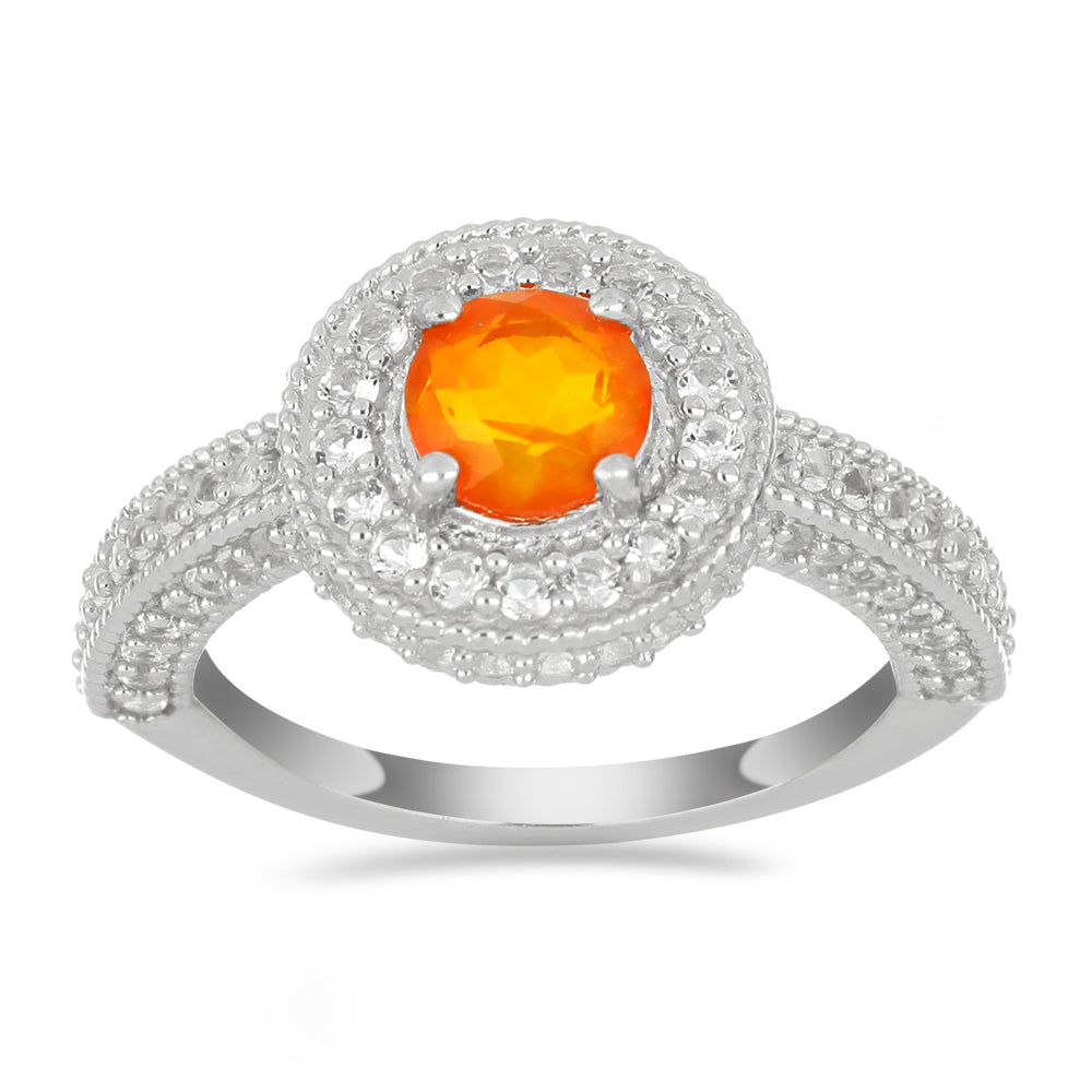 Stříbrný Prsten s Oranžovým Opálem Lega Dembi a Bílým Topazem