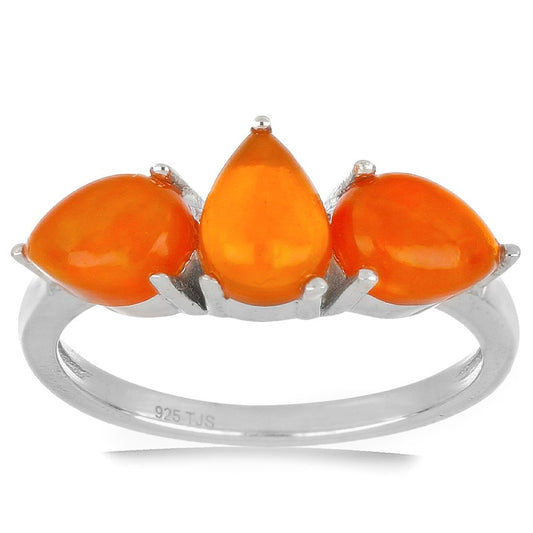 Stříbrný Prsten s Oranžovým Ohnivým Opálem