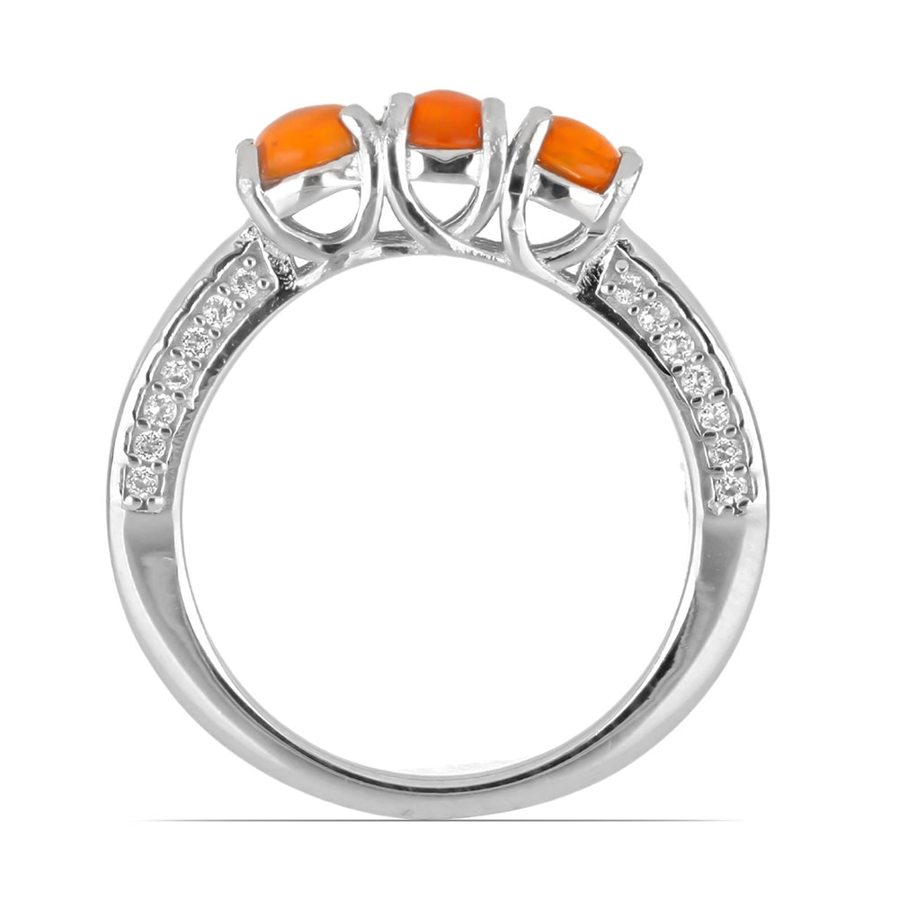 Stříbrný Prsten s Oranžovým Opálem z Lega Dembi a Bílým Topazem