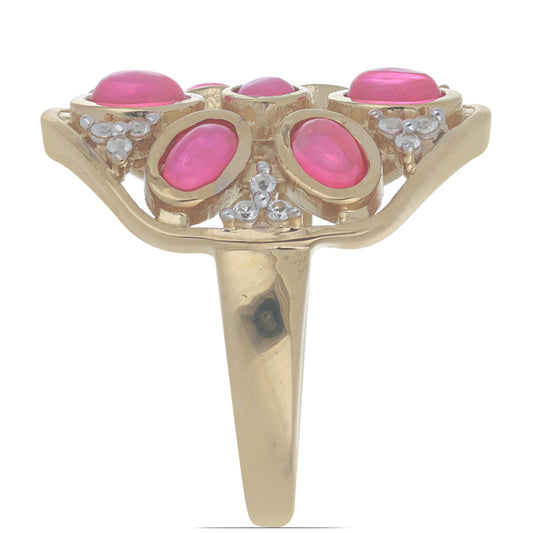 Pozlacený Stříbrný Prsten s Růžovým Opálem z Lega Dembi