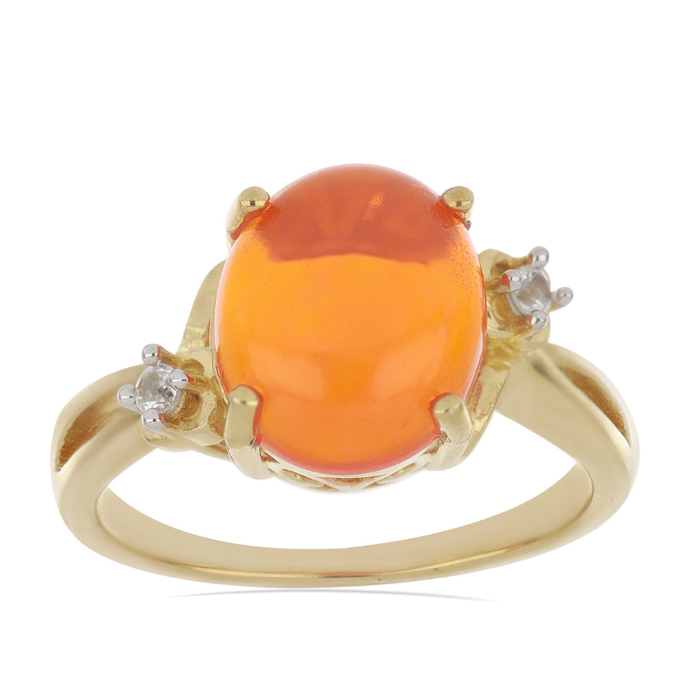 Pozlacený Stříbrný Prsten s Oranžovým Opálem z Lega Dembi a Bílým Topazem