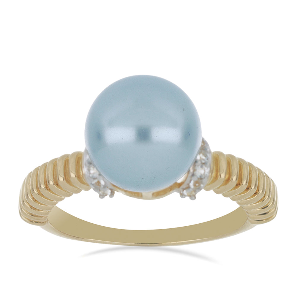 Pozlacený Stříbrný Prsten se Modrá Sladkovodní Perlou a Bílým Topazem