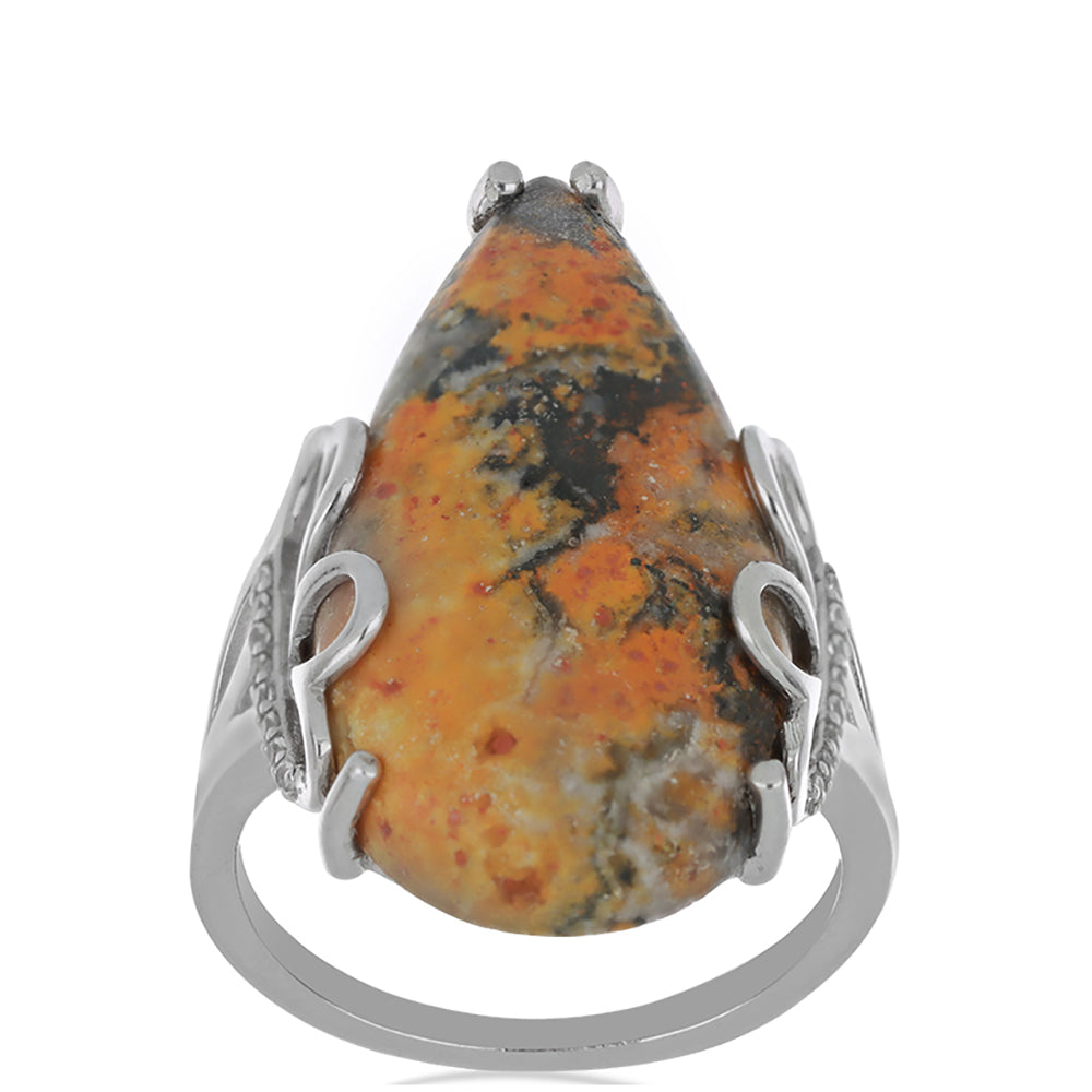 Stříbrný Prsten s Bumble Bee Jaspisem z Martapura a Bílým Topazem