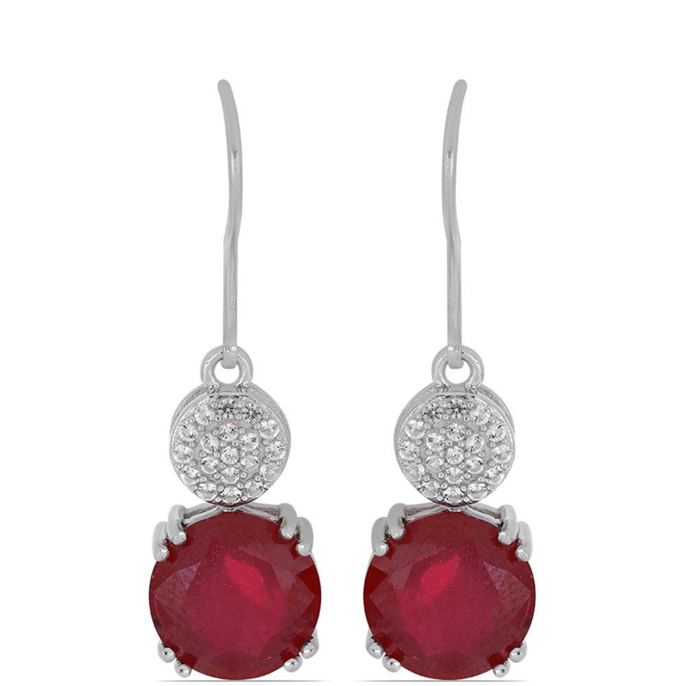 Stříbro 925/1000 - Náušnice s Madagaskarským Rubínem a Bílým Topazem - Karátové číslo: 11.01. přibližná hmotnost: 5.62 gramů 1 