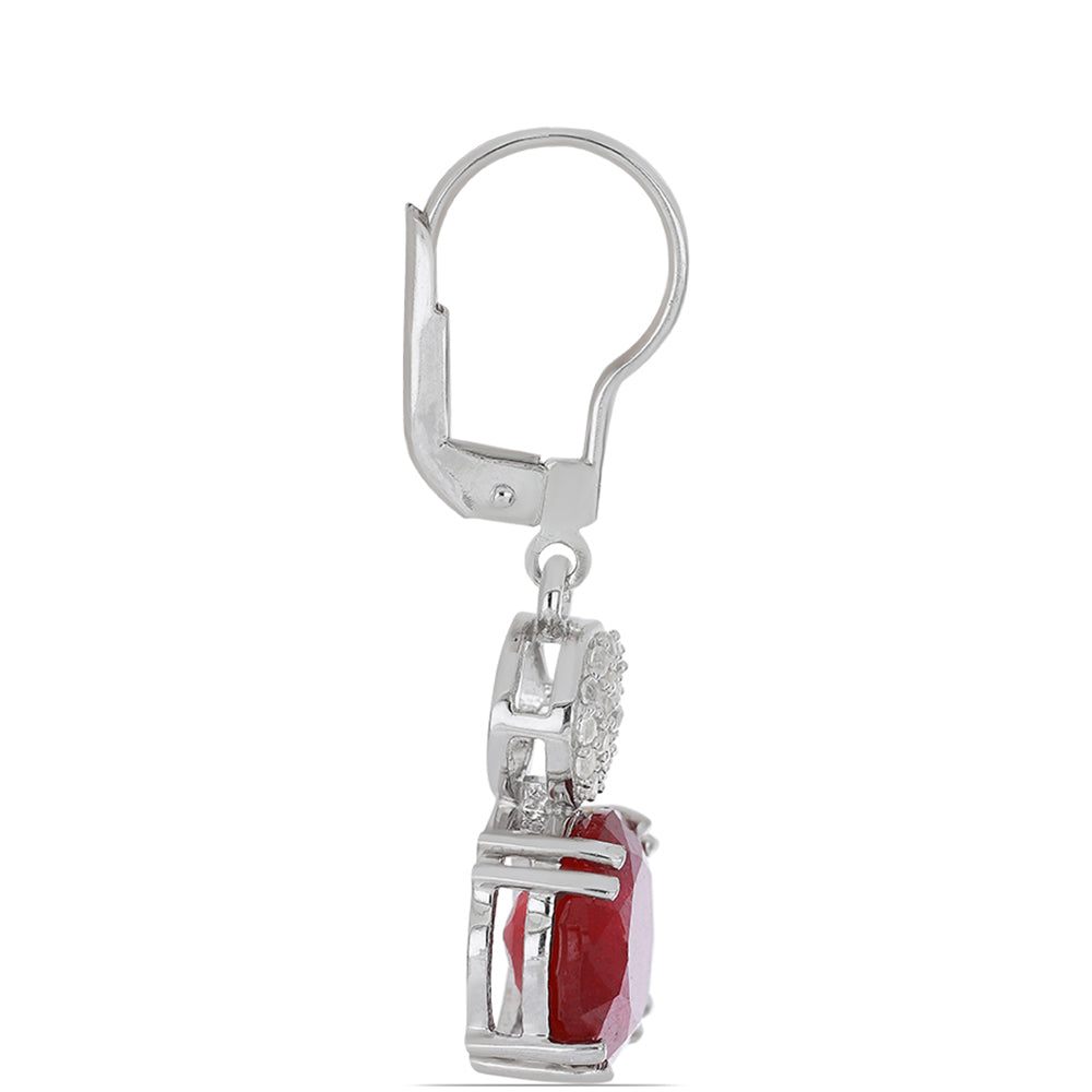 Stříbro 925/1000 - Náušnice s Madagaskarským Rubínem a Bílým Topazem - Karátové číslo: 11.01. přibližná hmotnost: 5.62 gramů 2 