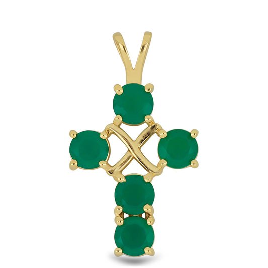 Kříž Pozlacený Stříbrný Přívěsek se Zeleným Achátem