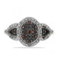 Stříbrný Prsten s Červeným Diamantem a Bílým Diamantem