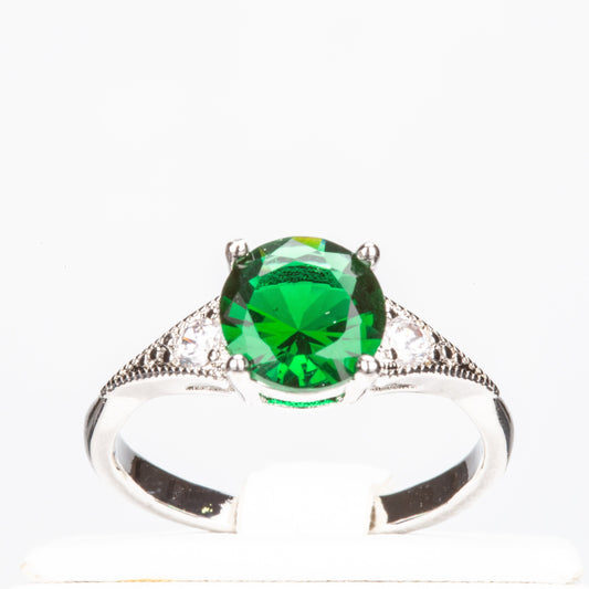 Bílým Zlatem Pozlacený Slitinový Prsten se Zeleným Emporia® Křišťálem